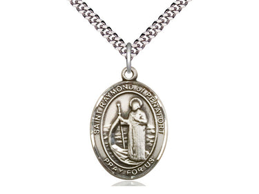 Sterling Silver St. Raymond of Penafort Patron Saint Medal Necklace 1x3/4 inch on 24 inch chain by Bliss