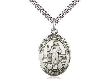 Sterling silver St. Bernardine of Siena medium patron saint medal necklace with 24 inch chain handcrafted by Bliss USA