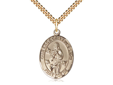 Gold Filled Our Lady of Assumption Medal Necklace, 1 x 3/4 inch pendant, 24 inch chain, handmade by Bliss