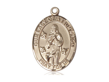 14kt Solid Gold Our Lady of Assumption Medal Pendant 1 x 3/4 inch Handcrafted by Bliss Manufacturing