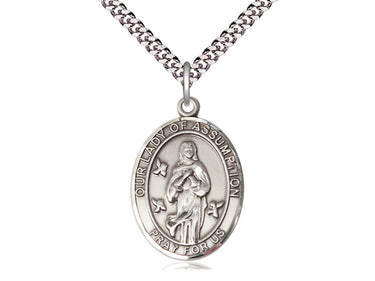 Sterling Silver Our Lady of Assumption Medal Necklace 1x3/4 inch pendant 24 inch chain Bliss USA