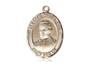 14kt solid gold Blessed Miguel Pro medal pendant 1 inch by 3/4 inch handcrafted by Bliss Manufacturing