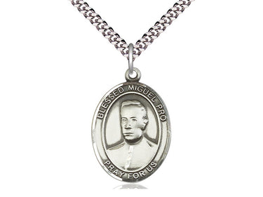 Sterling Silver Blessed Miguel Pro patron saint medal necklace 1x3/4 inch with 24 inch chain by Bliss
