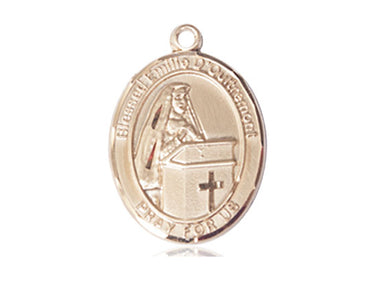14kt solid gold Blessed Emilee Doultremont medal pendant, 1 x 3/4 inches, handcrafted by Bliss Manufacturing USA