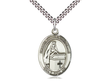 Sterling silver Blessed Emilee Doultremont medal necklace with 24 inch chain by Bliss Manufacturing