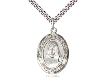Sterling silver St. Pauline Visintainer patron saint medal necklace with 24 inch chain by Bliss