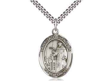 Sterling Silver St. Jacob of Nisibis Patron Saint Medal Necklace 1 x 3/4 inch with 24 inch Chain by Bliss