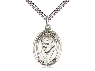 Sterling Silver St. Peter Canisius patron saint medal necklace 1 x 3/4 inch pendant 24 inch chain handmade by Bliss