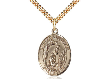 14kt Gold Filled Paul the Hermit patron saint medal necklace with 24 inch curb chain by Bliss Manufacturing
