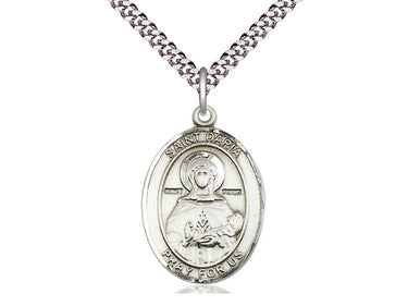 Sterling silver St. Daria patron saint medal necklace with 24 inch curb chain, handcrafted by Bliss