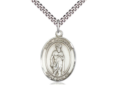 Sterling Silver St. Nathanael patron saint medal necklace with 24 inch curb chain, handcrafted by Bliss USA