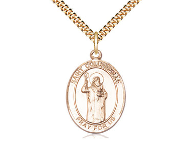 14kt Gold Filled St. Columbkille Catholic Medal Necklace 1x3/4 inch on 24 inch Chain by Bliss USA