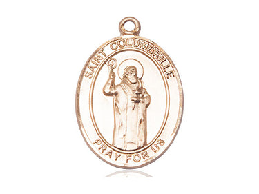 14kt Solid Gold St. Columbkille Catholic Medal Pendant 1x3/4 inch by Bliss Manufacturing USA