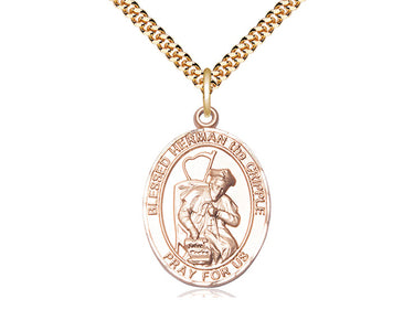14kt Gold Filled Blessed Herman the Cripple Medal Necklace 1x3/4 inch with 24 inch chain by Bliss