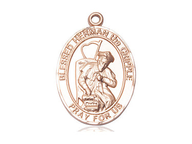 14kt Solid Gold Blessed Herman the Cripple Medal Pendant 1 x 3/4 inch by Bliss
