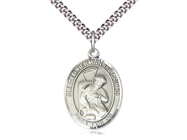 Sterling silver Blessed Herman the Cripple patron saint medal necklace 1x3/4 inches with 24 inch chain by Bliss