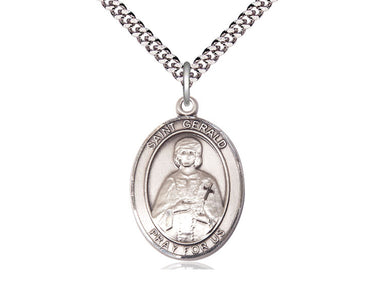 Sterling Silver St. Gerald medium patron saint medal necklace with 24 inch chain by Bliss Manufacturing
