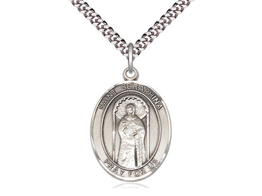 Sterling Silver St. Seraphina Medium Patron Saint Medal Necklace 1 x 3/4 inch with 24 inch Chain by Bliss