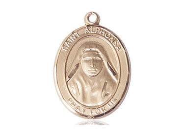 14kt solid gold St. Alphonsa patron saint medal pendant, 1 x 3/4 inch, handcrafted by Bliss