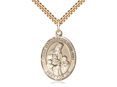 14kt Gold Filled St. Margaret of Scotland patron saint medal necklace 1x3/4 inch with 24 inch chain by Bliss