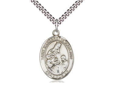 Sterling Silver St. Margaret of Scotland patron saint medal necklace 1x3/4 inch with 24 inch chain by Bliss