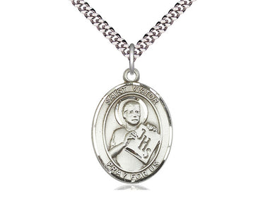 Sterling Silver St. Viator of Bergamo Catholic patron saint medal necklace with 24 inch chain by Bliss
