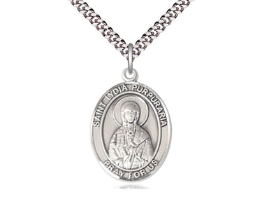 Sterling Silver St. Lydia Purpuraria Patron Saint Medal Necklace 1 inch by 3/4 inch on 24 inch Chain by Bliss