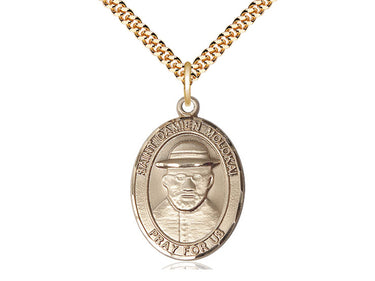 14kt Gold Filled St. Damien of Molokai Patron Saint Medal Necklace 1x3/4 inch on 24 inch Chain by Bliss Manufacturing
