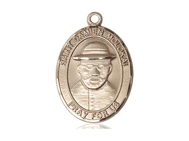 14kt Solid Gold St. Damien of Molokai Patron Saint Medal Pendant 1x3/4 inch Handcrafted by Bliss Manufacturing