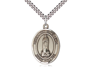 Sterling silver Our Lady of Kibeho medal pendant necklace 1 x 3/4 inch on 24 inch chain by Bliss Manufacturing