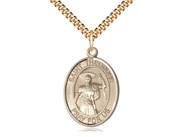 14kt gold filled St. Theodore Stratelates patron saint medal necklace with 24 inch chain by Bliss