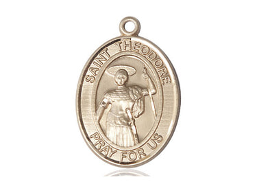 14kt solid gold St. Theodore Stratelates patron saint medal pendant handcrafted by Bliss