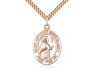 14kt Gold Filled St. Anthony Mary Claret Patron Saint Medal Necklace 1 inch by 3/4 inch on 24 inch Curb Chain by Bliss