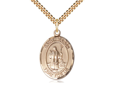 14kt Gold Filled St. Maron Patron Saint Medal Necklace with 1 inch by 3/4 inch pendant on 24 inch curb chain by Bliss Manufacturing