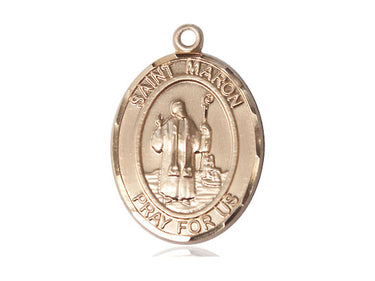 14kt solid gold St. Maron Catholic medal pendant 1 inch by 3/4 inch handcrafted in USA by Bliss Manufacturing