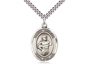 Sterling Silver St. Dismas Good Thief Catholic patron saint medal necklace, 1 inch pendant on 24 inch chain by Bliss