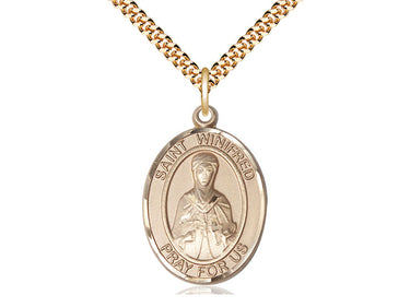 14kt Gold Filled St. Winifred of Wales Patron Saint Medal Necklace 1x3/4 inch with 24 inch Chain by Bliss