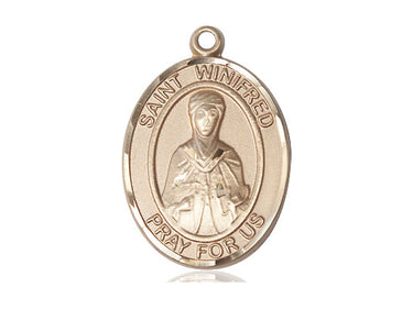 14kt Solid Gold St. Winifred of Wales Patron Saint Medal Pendant 1 inch x 3/4 inch by Bliss