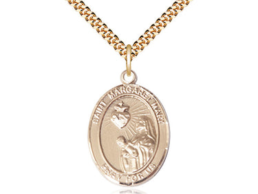 14kt Gold Filled St. Margaret Mary Alacoque Patron Saint Medal Necklace with 1 inch by 3/4 inch pendant on 24 inch curb chain by Bliss Manufacturing