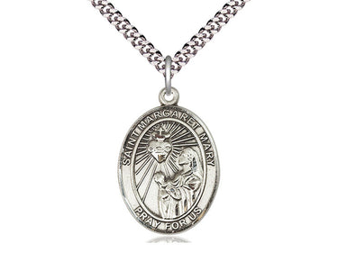 Sterling Silver St. Margaret Mary Alacoque Patron Saint Medal Necklace with 1 inch by 3/4 inch pendant on 24 inch curb chain by Bliss Manufacturing