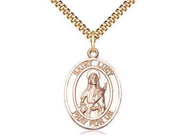 14kt Gold Filled St. Lucy Patron Saint Medal Necklace 1 inch by 3/4 inch with 24 inch chain by Bliss
