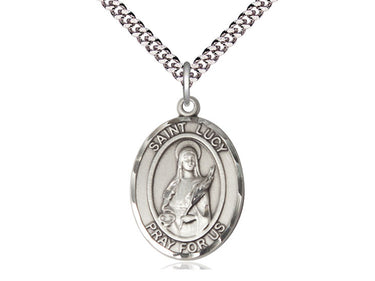 Sterling Silver St. Lucy Patron Saint Medal Necklace 1 inch by 3/4 inch with 24 inch chain by Bliss