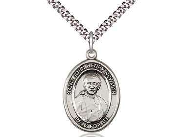 Sterling silver Blessed John Henry Newman medal necklace 1 x 3/4 inches with 24 inch curb chain by Bliss Manufacturing
