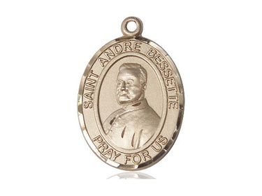 14kt solid gold St. Andre Bessette Catholic patron saint medal pendant 1 inch by three quarter inch handcrafted by Bliss Manufacturing
