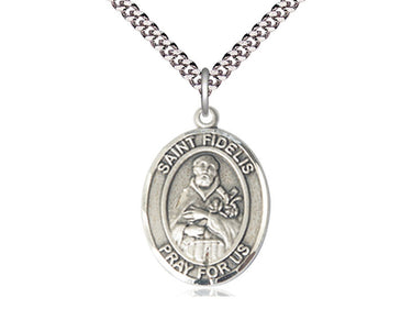 Sterling silver St. Fidelis patron saint medal necklace with 24 inch curb chain handcrafted by Bliss