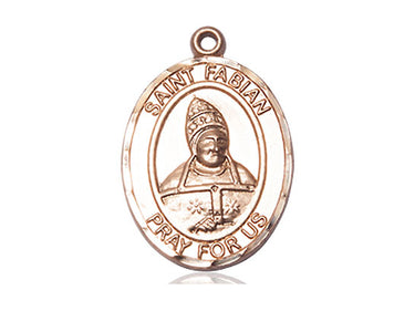 14kt Solid Gold St. Fabian patron saint medal pendant, 1 x 3/4 inch, handcrafted by Bliss Manufacturing USA