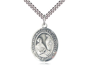 Sterling Silver St. Mary Magdalene of Canossa patron saint medal necklace with 24 inch chain by Bliss