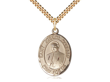14kt gold filled St. Joseph Marello medal necklace 1 x 3/4 inches with 24 inch curb chain by Bliss Manufacturing