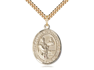 14kt Gold Filled St. Claude de la Colombiere Catholic Medal Necklace 1x3/4 inch on 24 inch Chain by Bliss USA