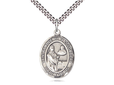 Sterling Silver St. Claude de la Colombiere Patron Saint Medal Necklace 1x3/4 inch with 24 inch chain by Bliss